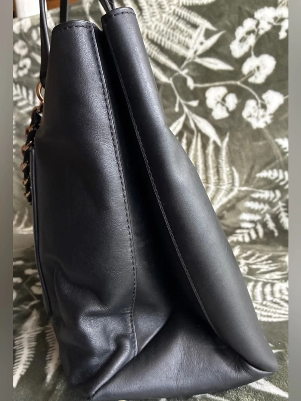 Michael Kors Black Leather Tote with Gold Chain Handles